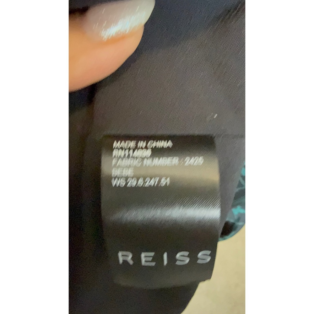 Reiss Maxi Dress Womens 4 Teal Black Abstract Print Satin V-Neck Formal Gown - Picture 5 of 9